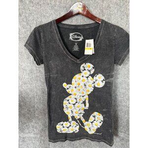 Disney Womens Charcoal V-Neck T-Shirt With Daisy Print Mickey Mouse Design  NWT